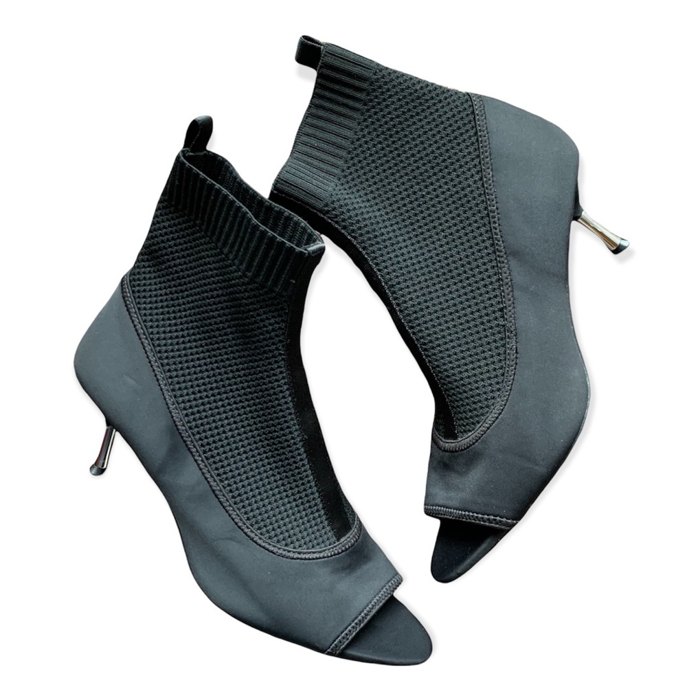 Zara Trafaluc Knit Kitten Heel Peep Toe Bootie